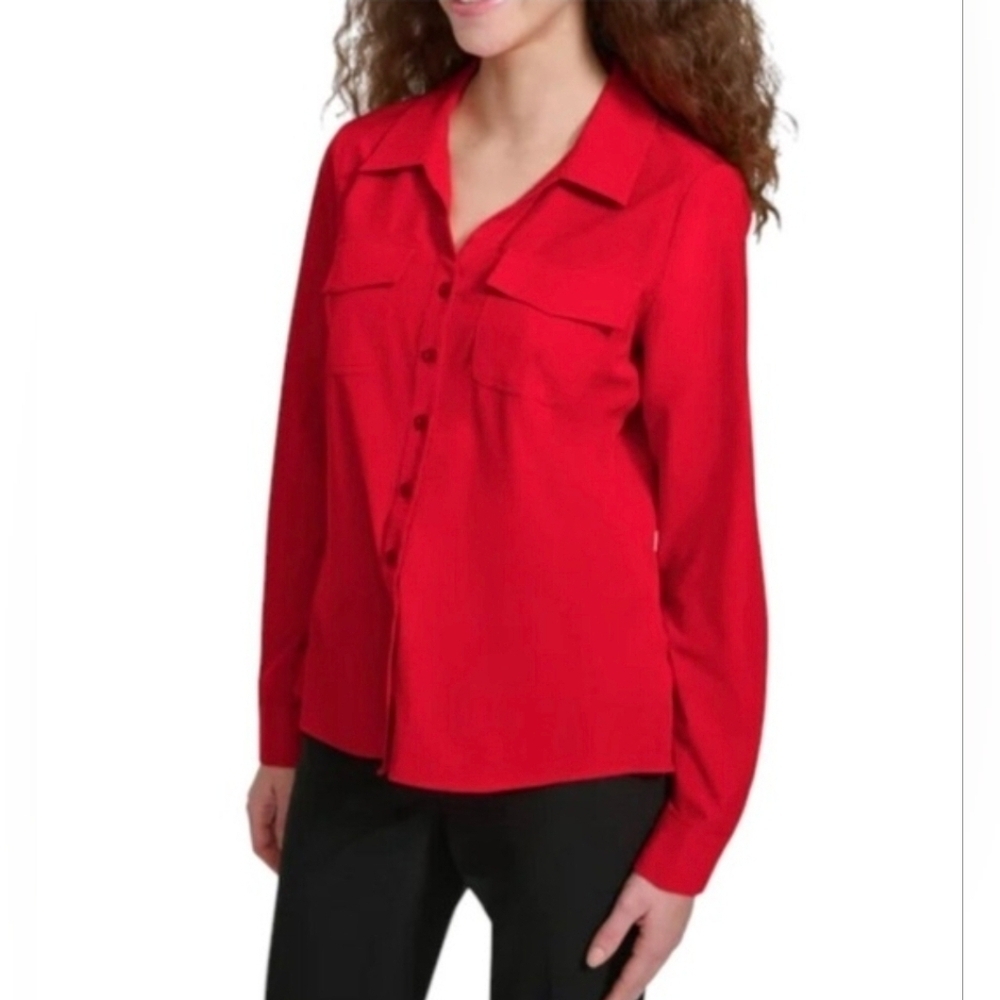 Calvin Klein Jeans Scarlet Red Button-Down Blouse, Xxl, Nwt